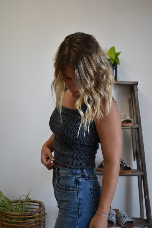 Ruched Thick Strap Tank: Black