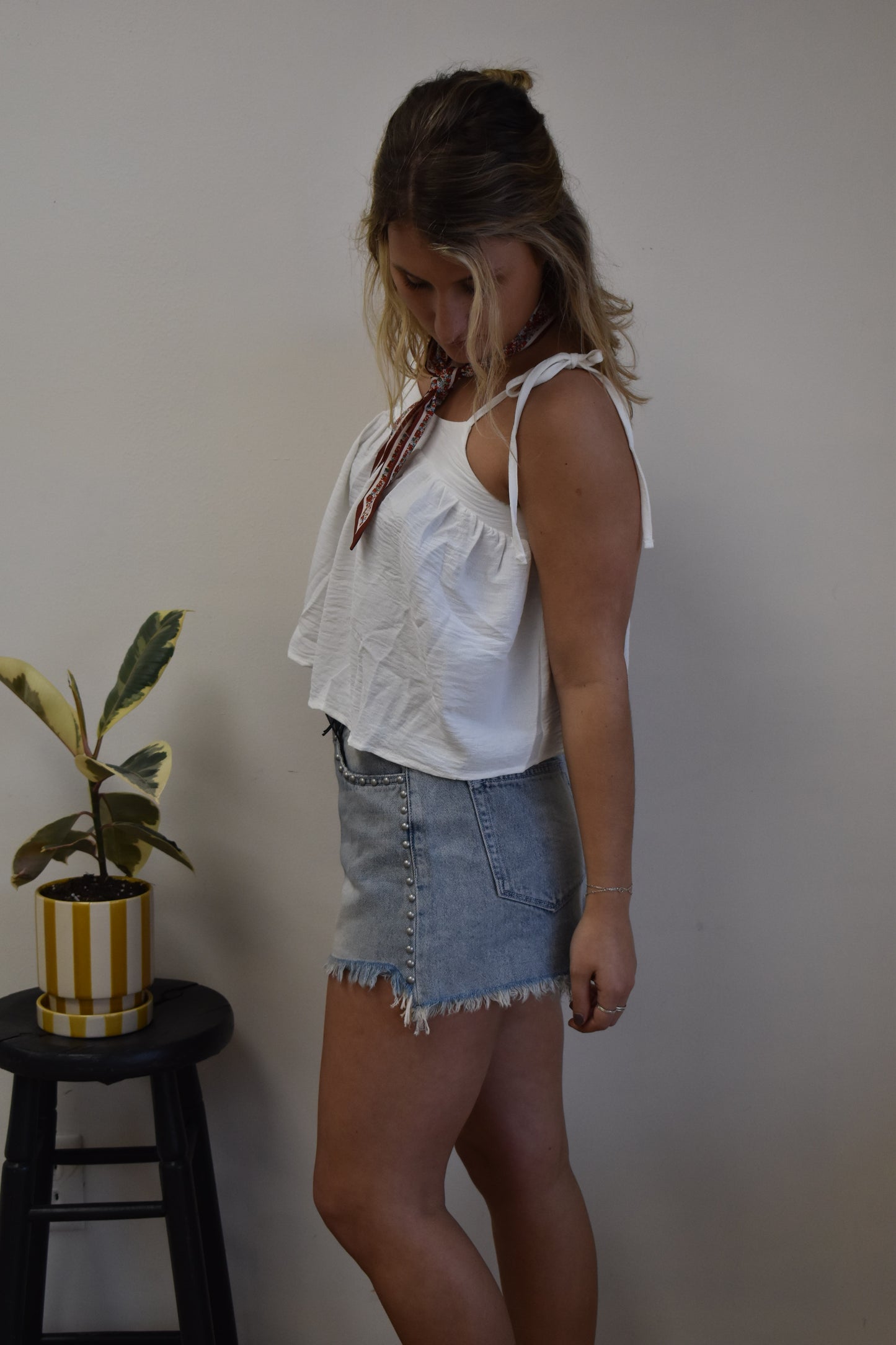 Studded Washed Denim Shorts