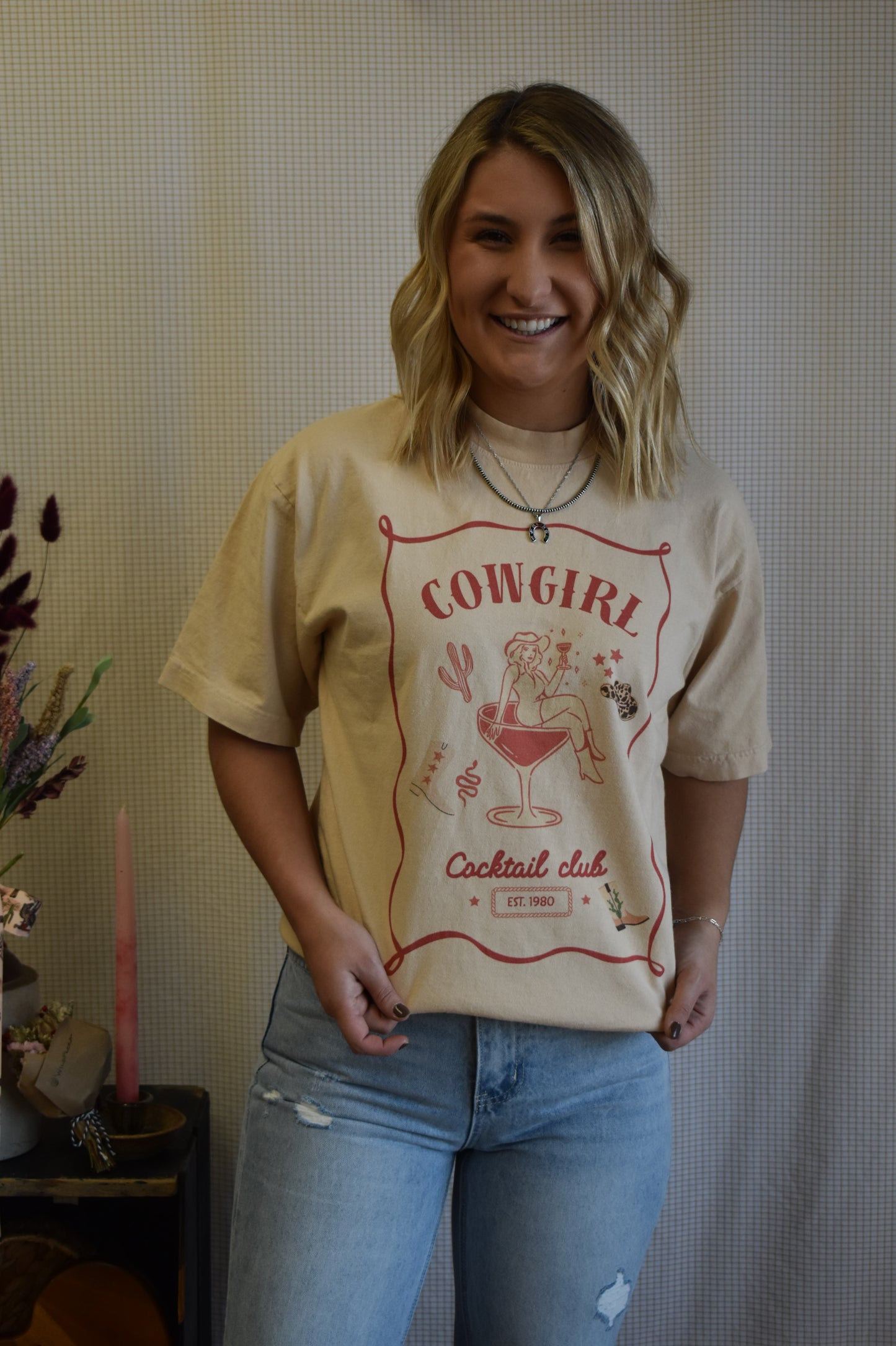 “Cowgirl Cocktail Club” Sand Graphic Tee