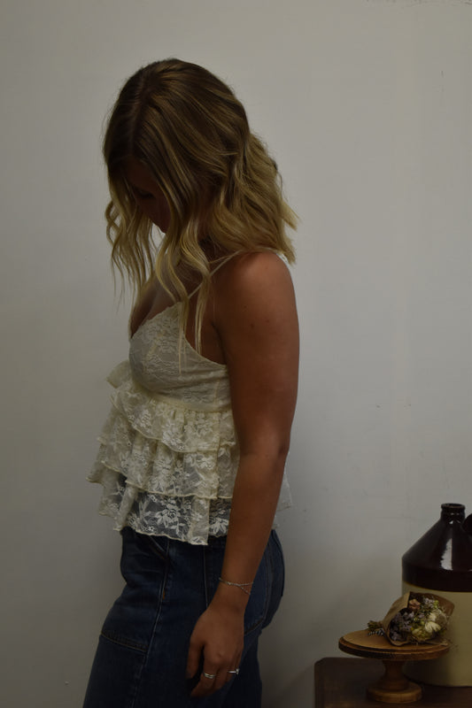 Tiered Lace BabyDoll Cami: Vanilla