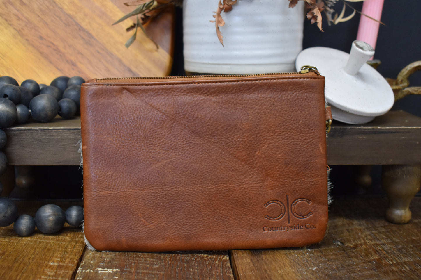 Checkered Cowhide Wristlet Bag