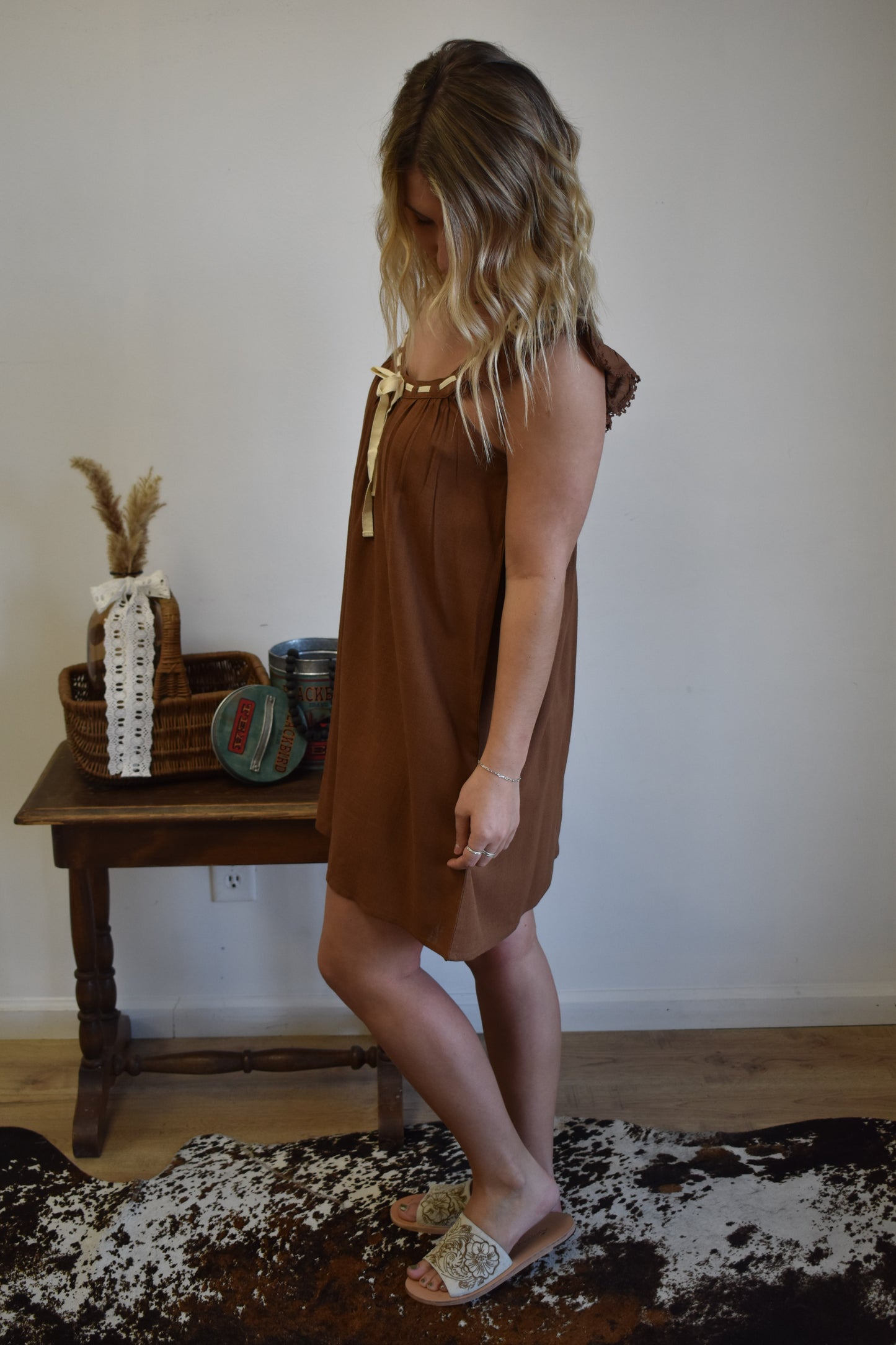 Saddle Brown Woven Dress
