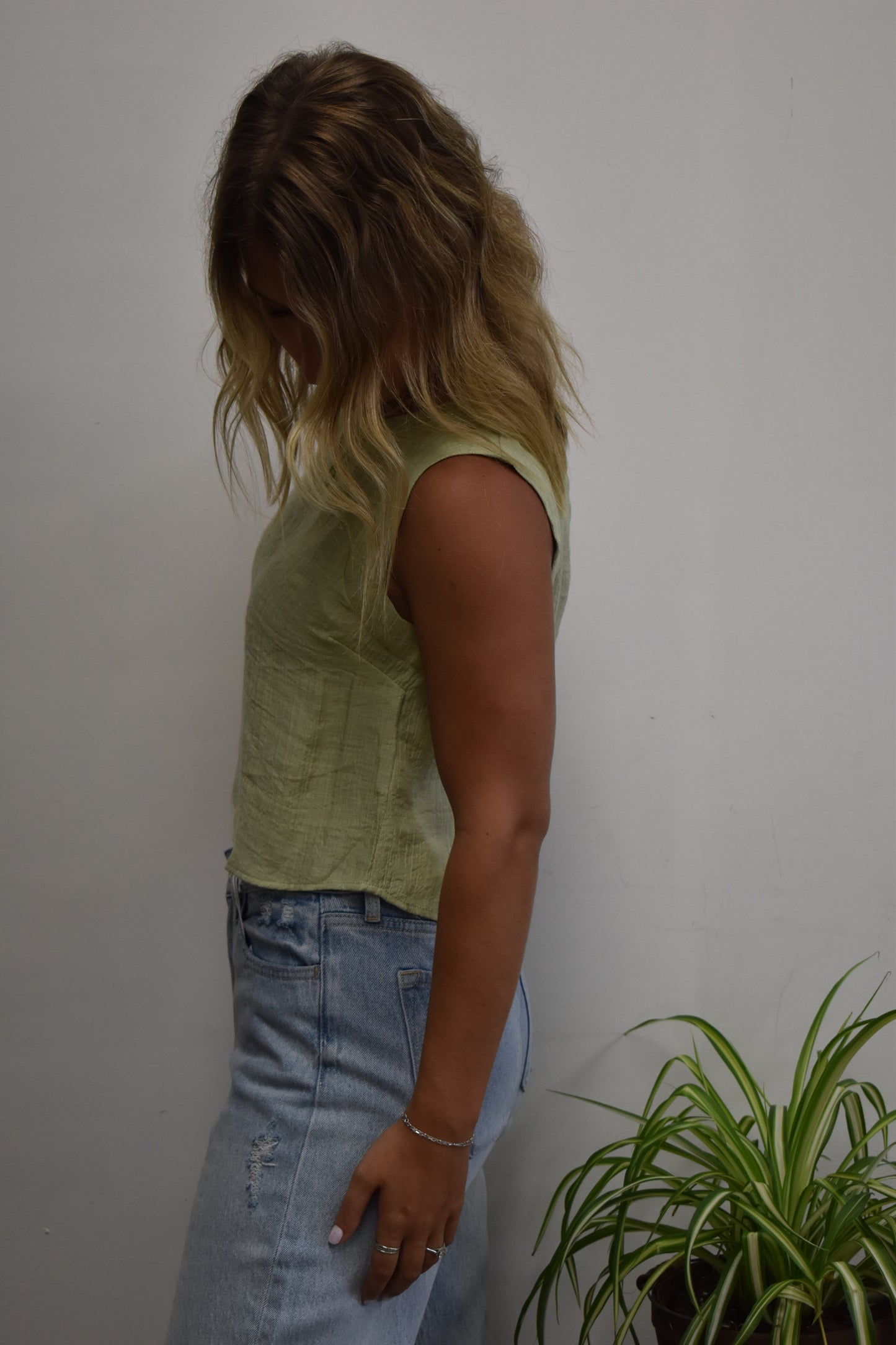 Light Olive Textured Sleeveless Top
