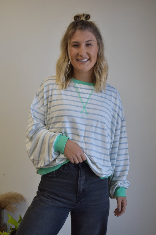Green & Denim Striped Long Sleeve