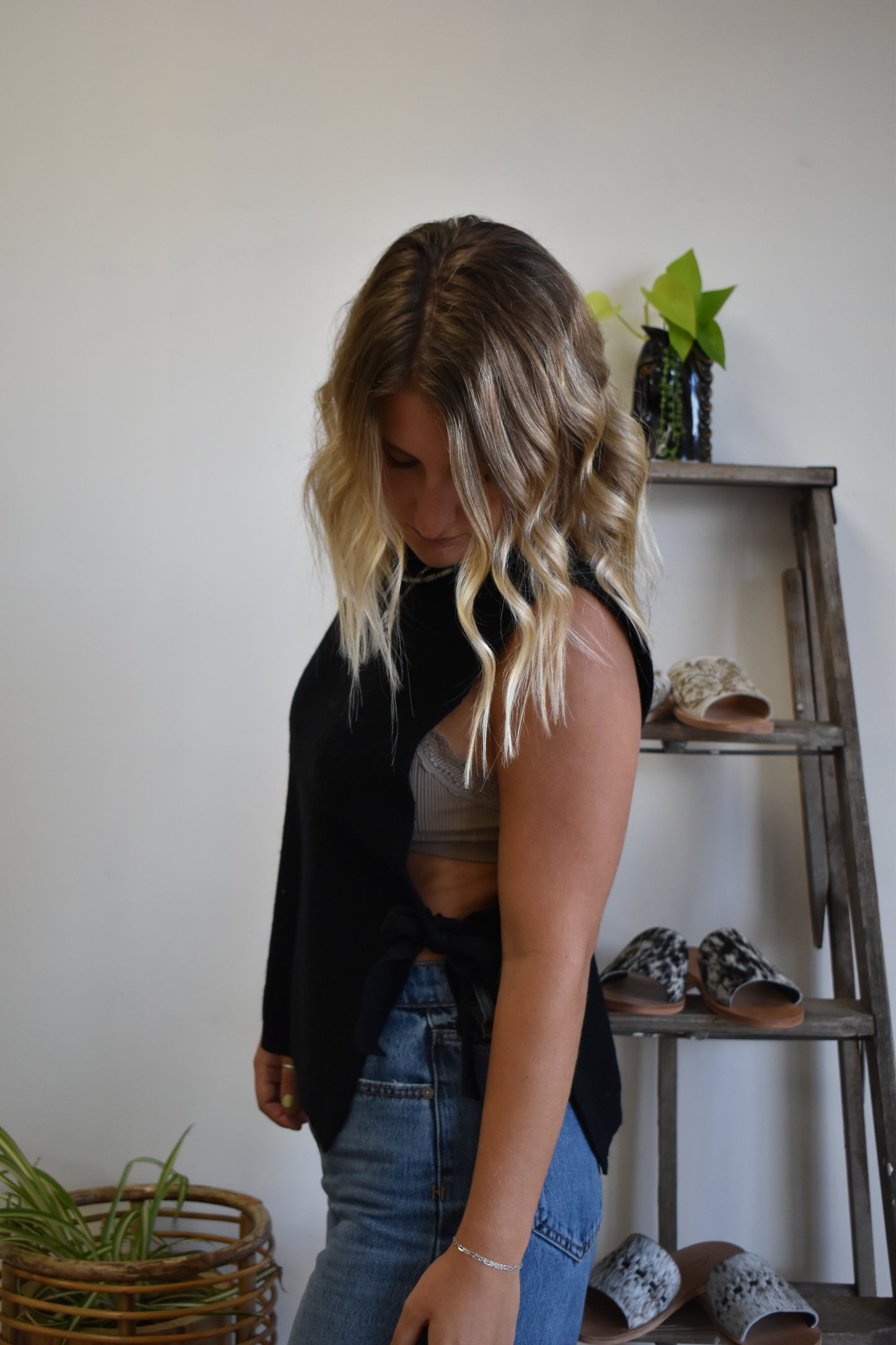 Selma Sweater Tie Tank: Black