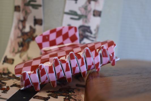 Pink & Red Checkered Hair Clip