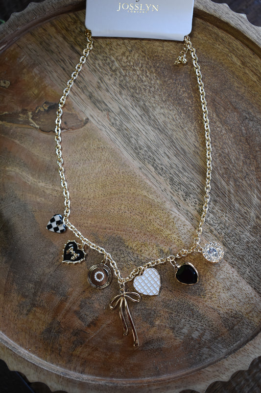 Checkered Gold Bow Charm Necklace