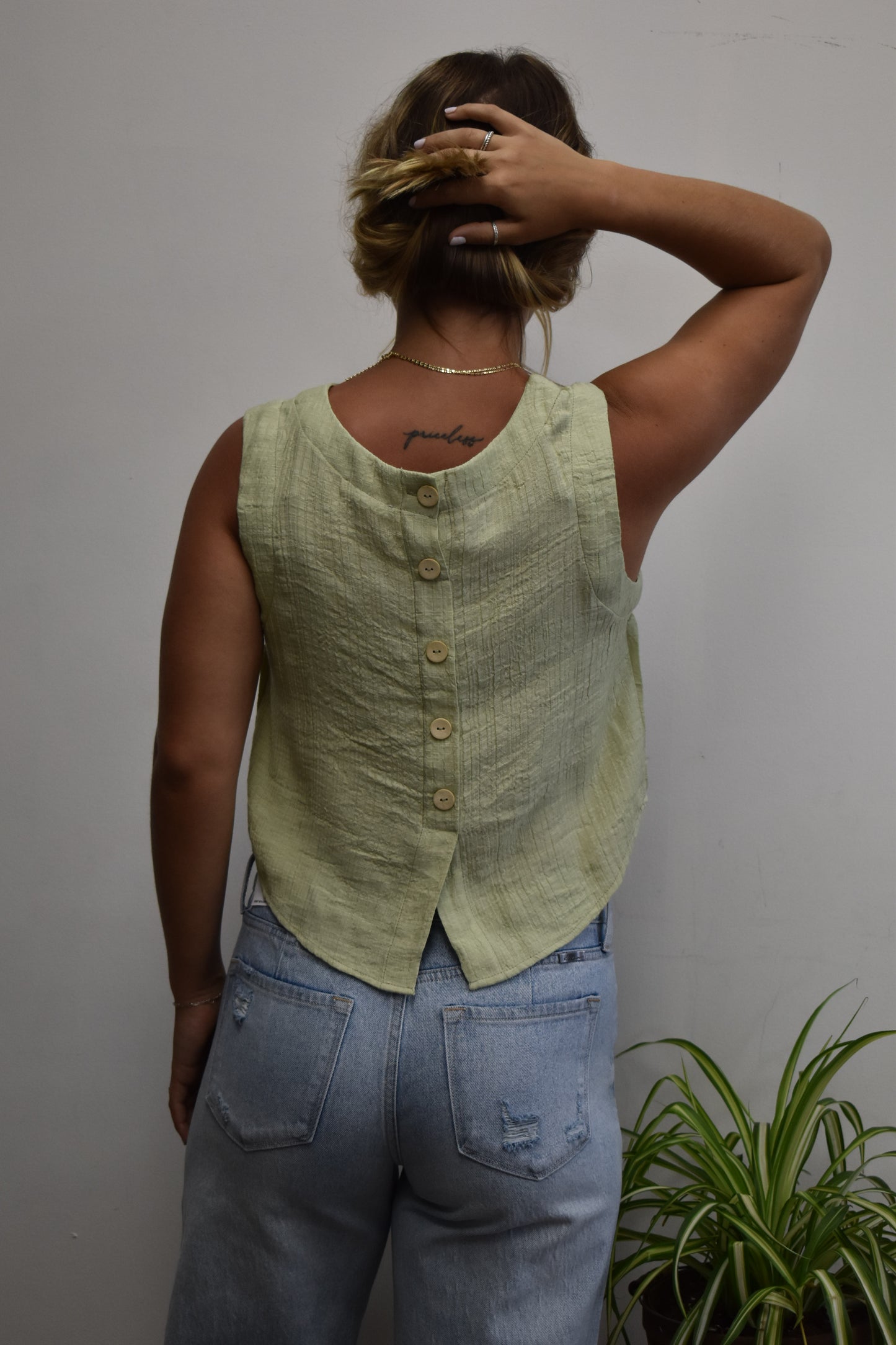 Light Olive Textured Sleeveless Top