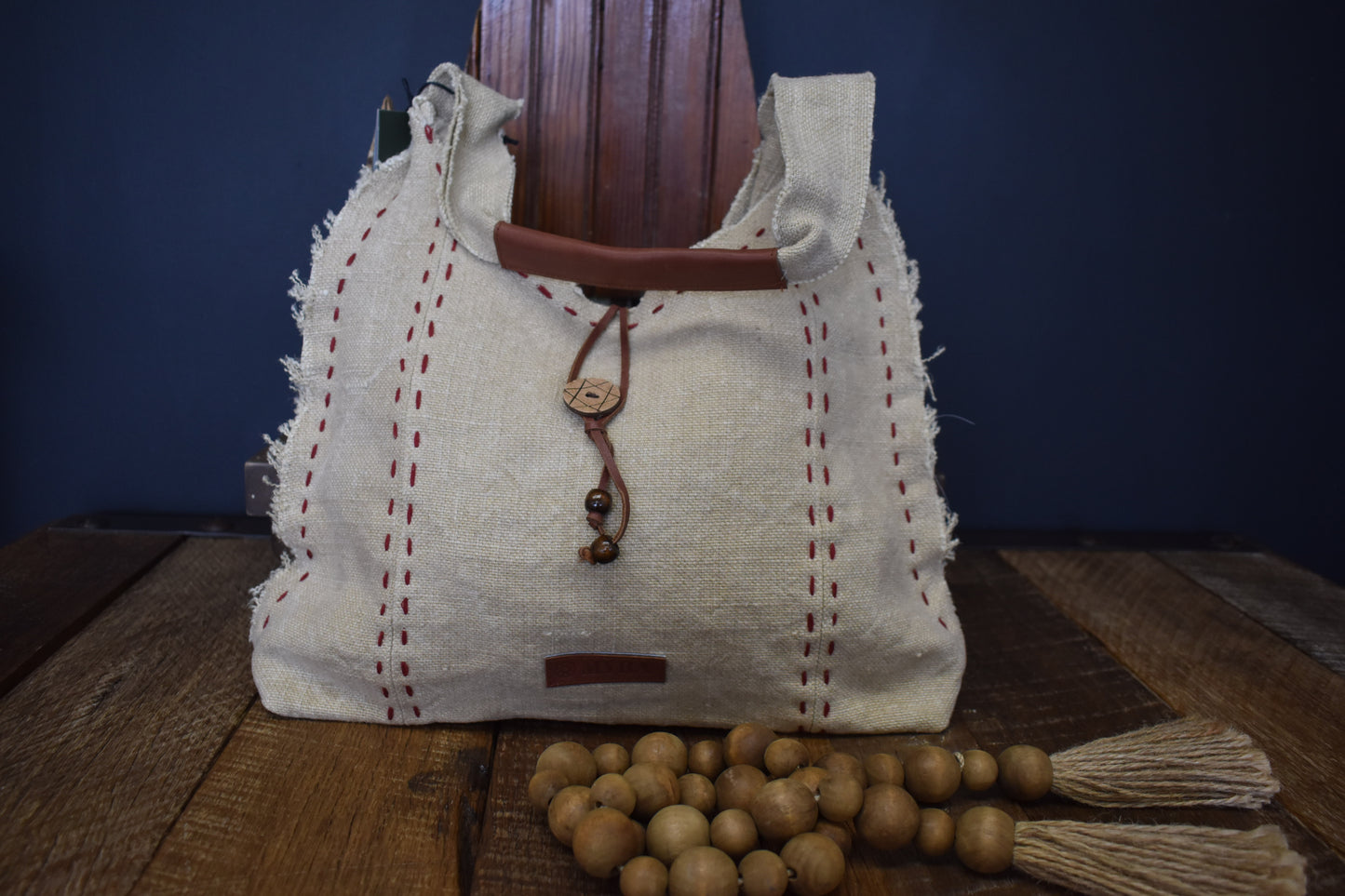 Cavas Red Stitched Loom Shoulder Bag