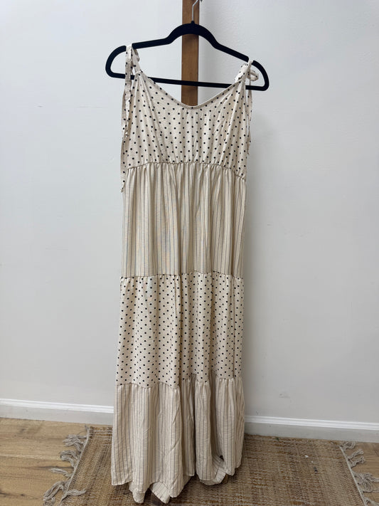PLUS Tiered Polka Dot & Stripes Maxi Dress