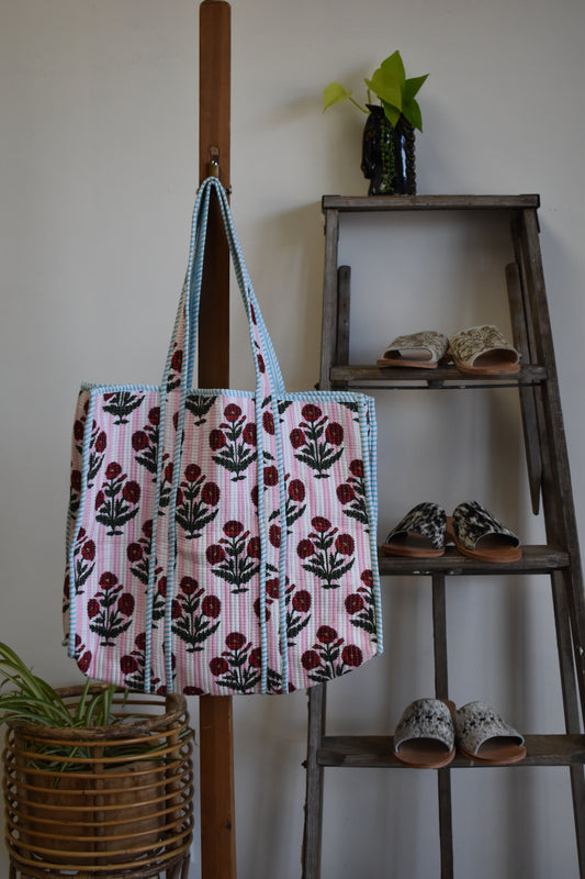 Pinstriped Plum Floral Quilted Bag