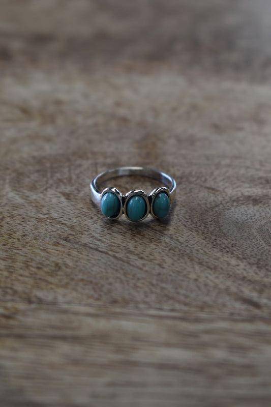 Silver Turquoise Triple Stone Ring