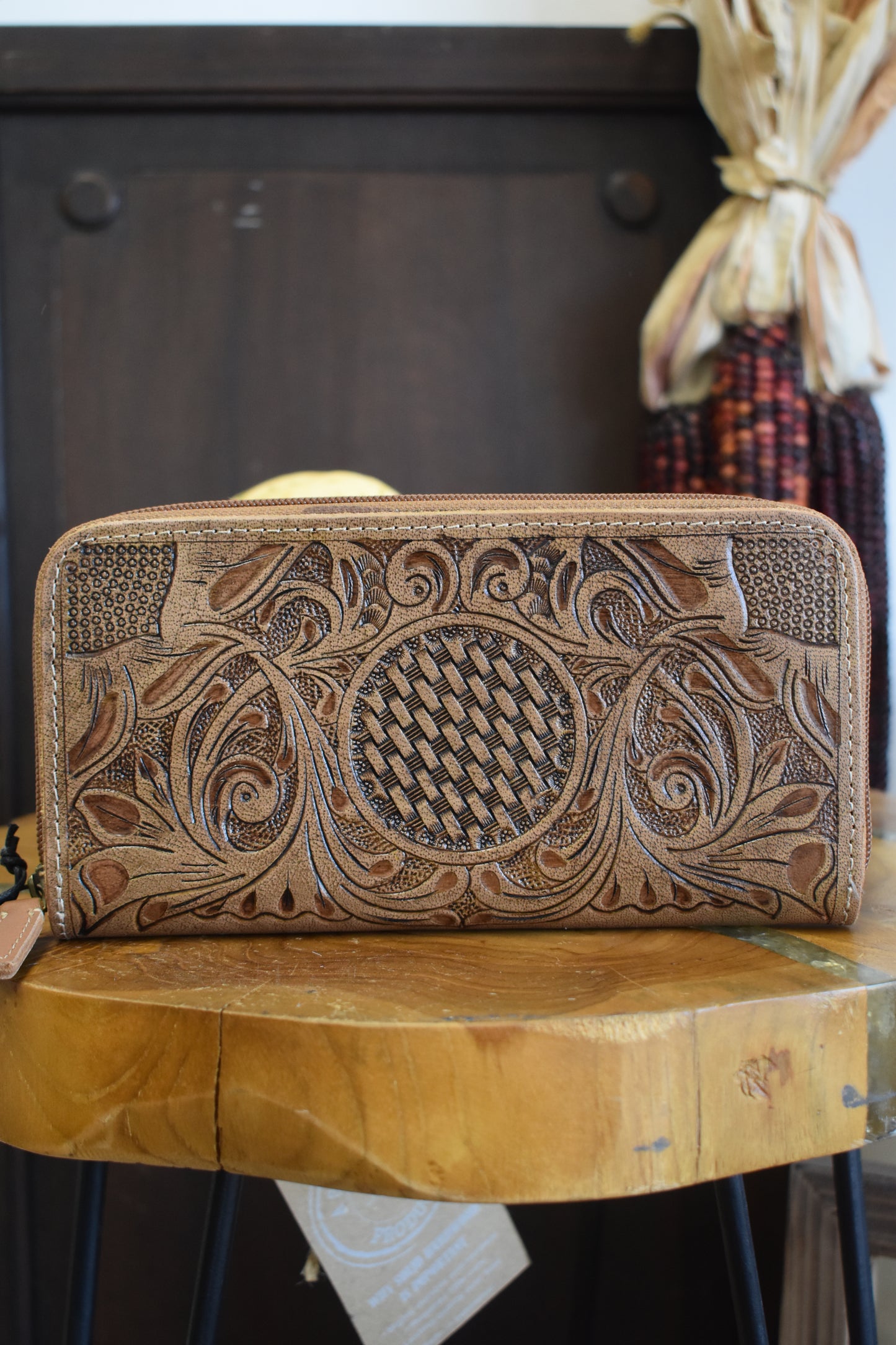 Tan Tooled Leather Wallet