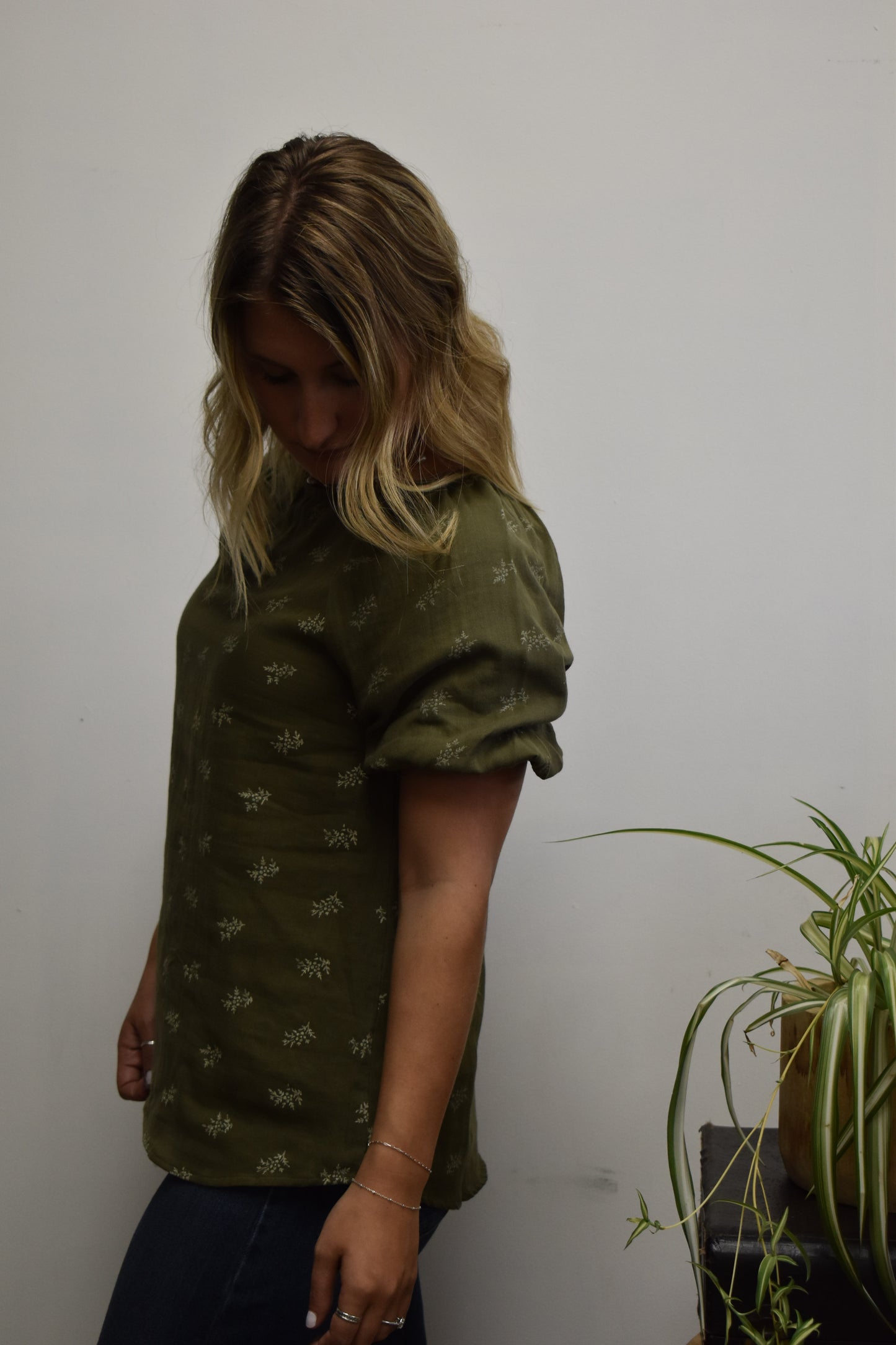 Evergreen Linen Floral Blouse