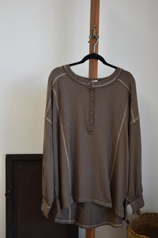 PLUS Dirty Mocha Henley Knit Top