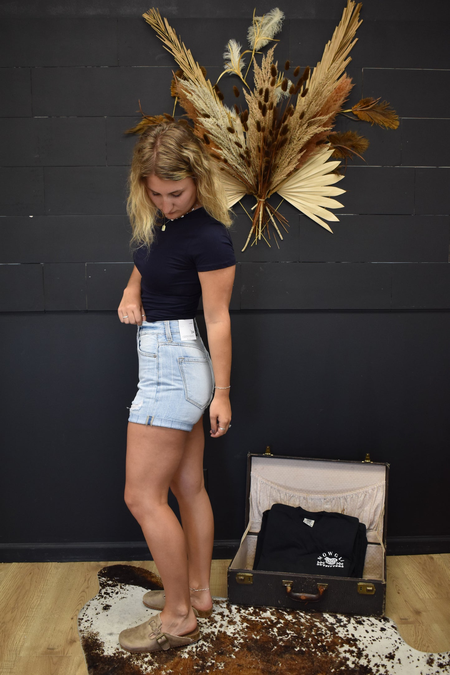 Light Wash Striped Denim Short