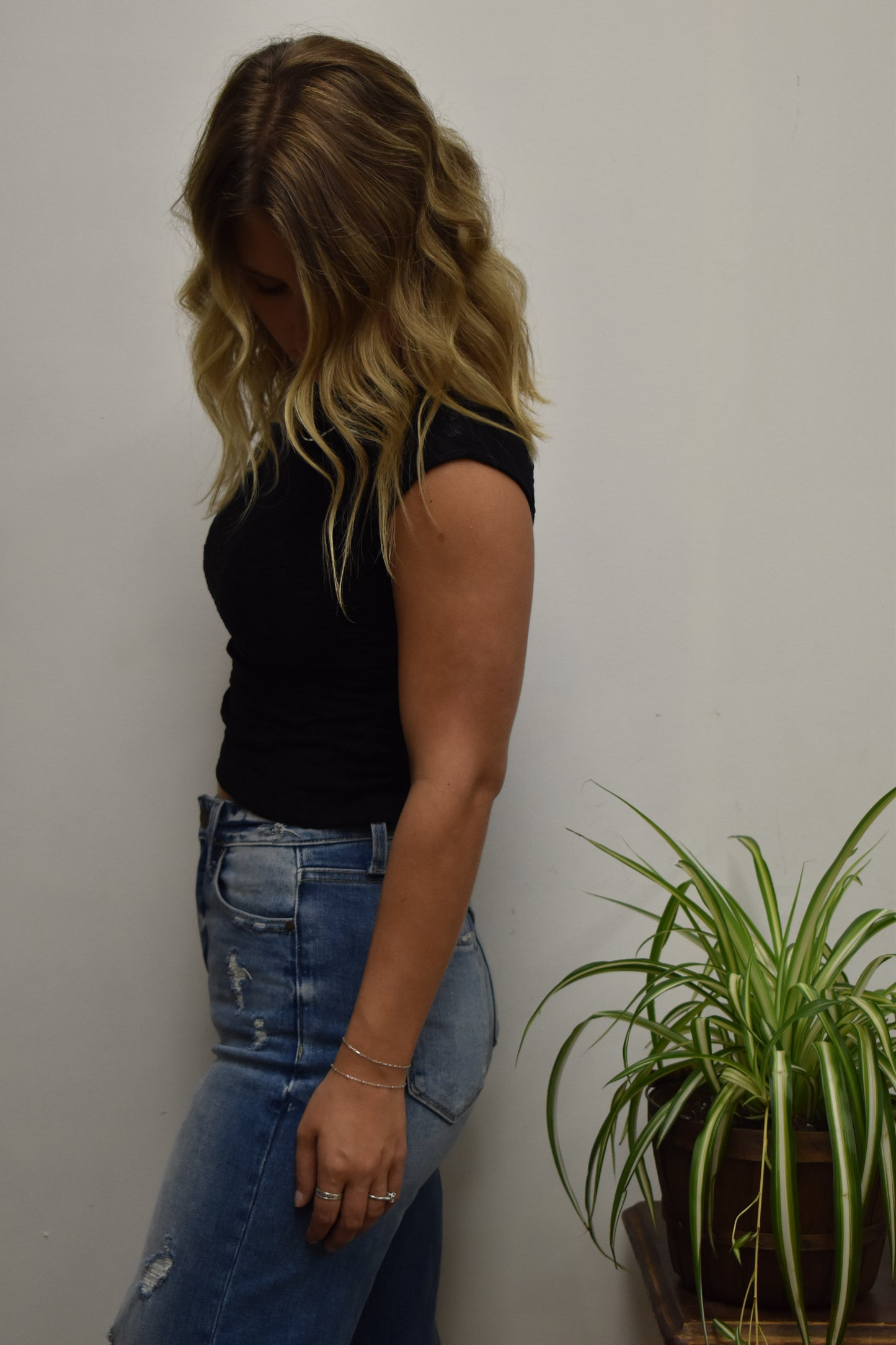 Black Sheer Round Neck Top