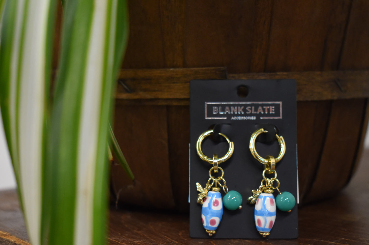 Bee & Turquoise Stone Charm Hoop Earrings