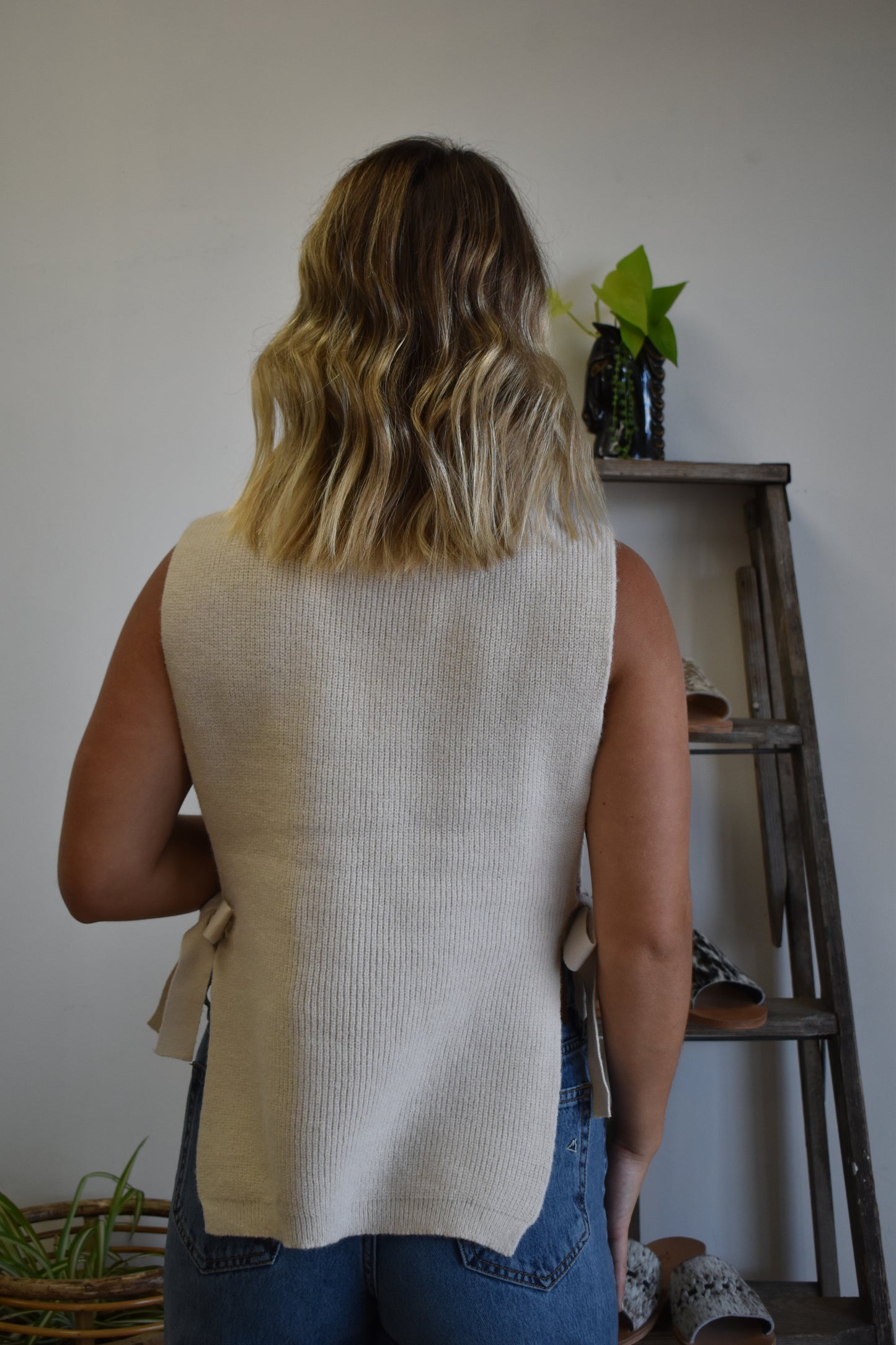 Selma Sweater Tie Tank: Cream