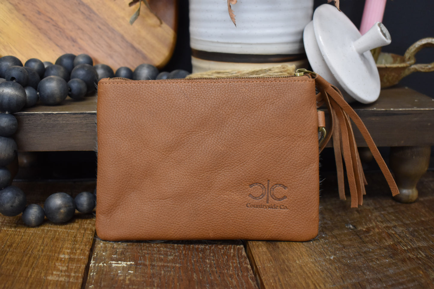 Cowhide & Leather Wristlet Bag