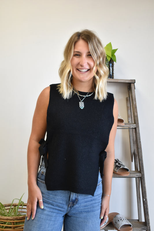 Selma Sweater Tie Tank: Black