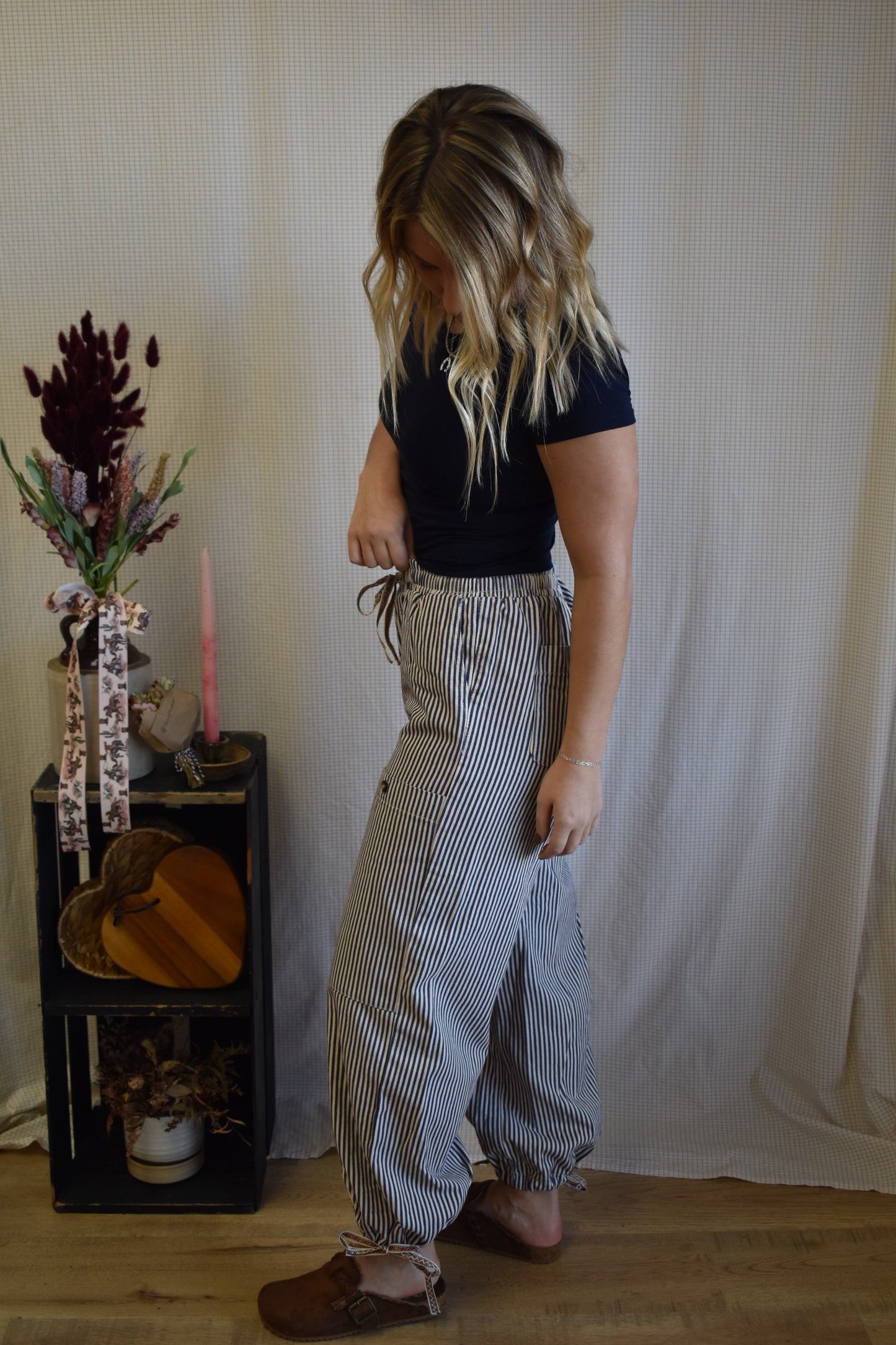 Denim Pin-Striped Barrel Jeans