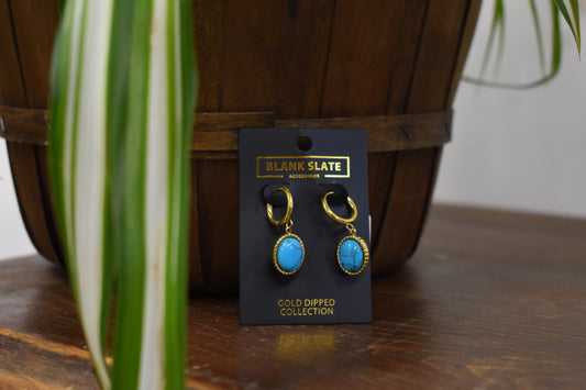 Oval Turquoise Stone Drop Earrings
