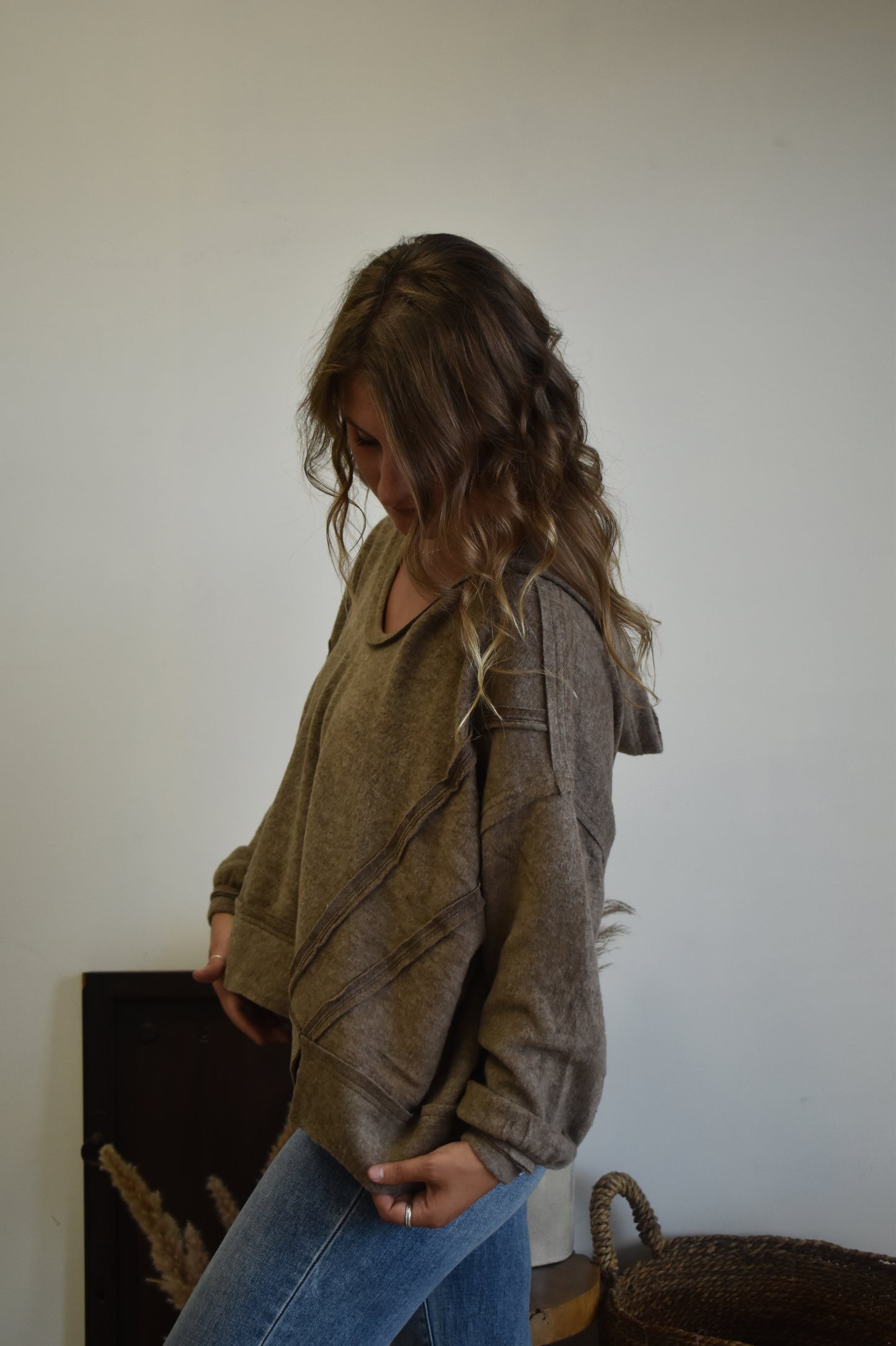 Mocha Fleece Raw Stitch Hoodie