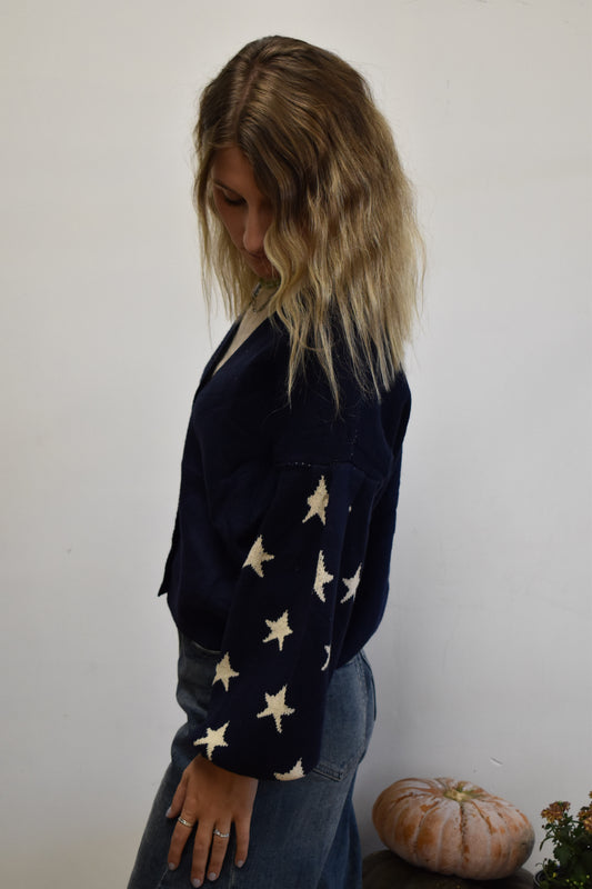 Navy Blue Star Sleeve Sweater