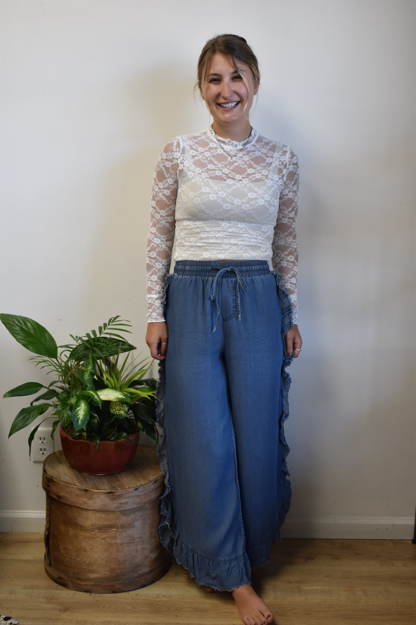 Ruffle Wide Leg Trousers