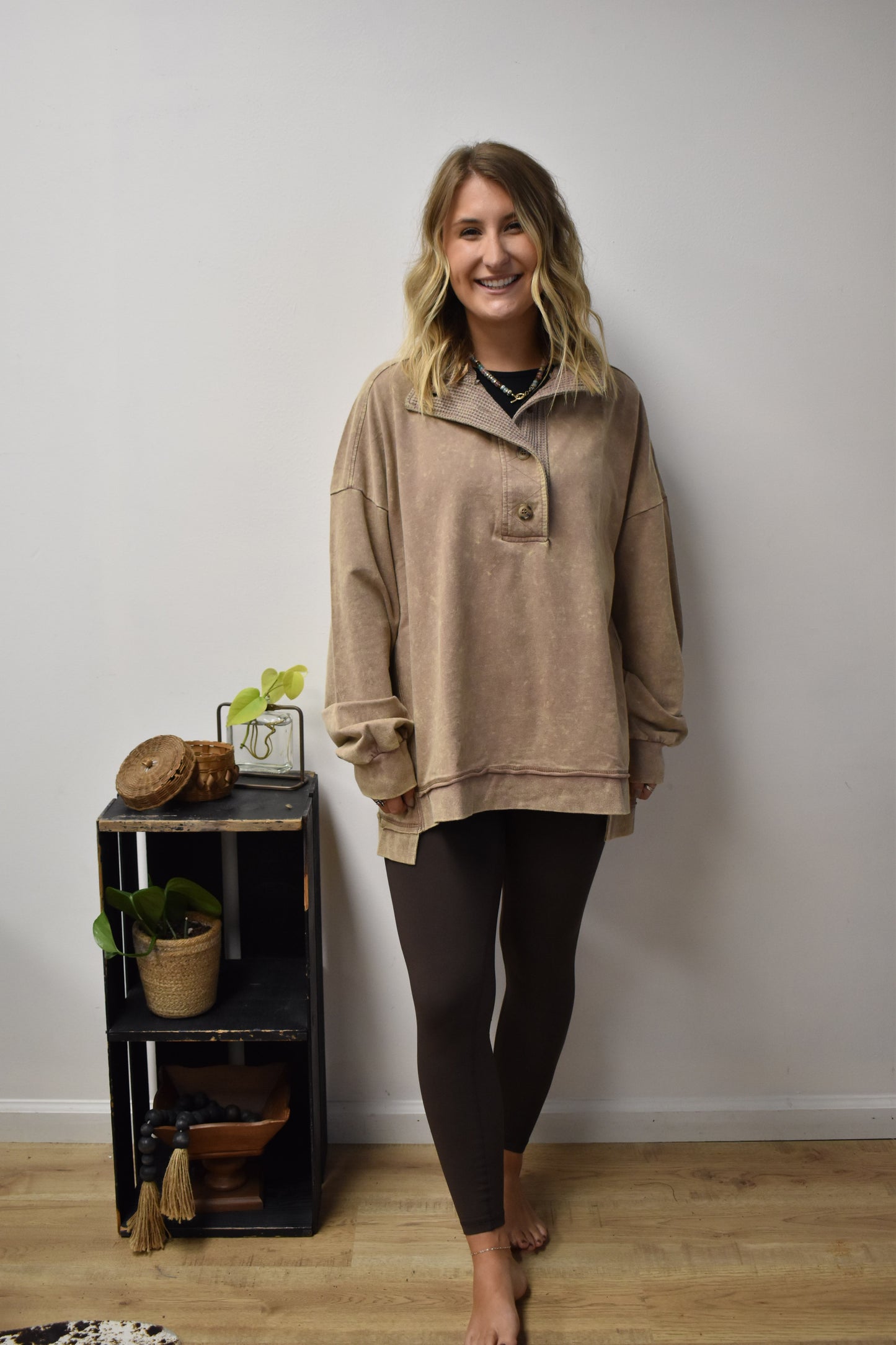 Mineral Washed Pullover: Mocha
