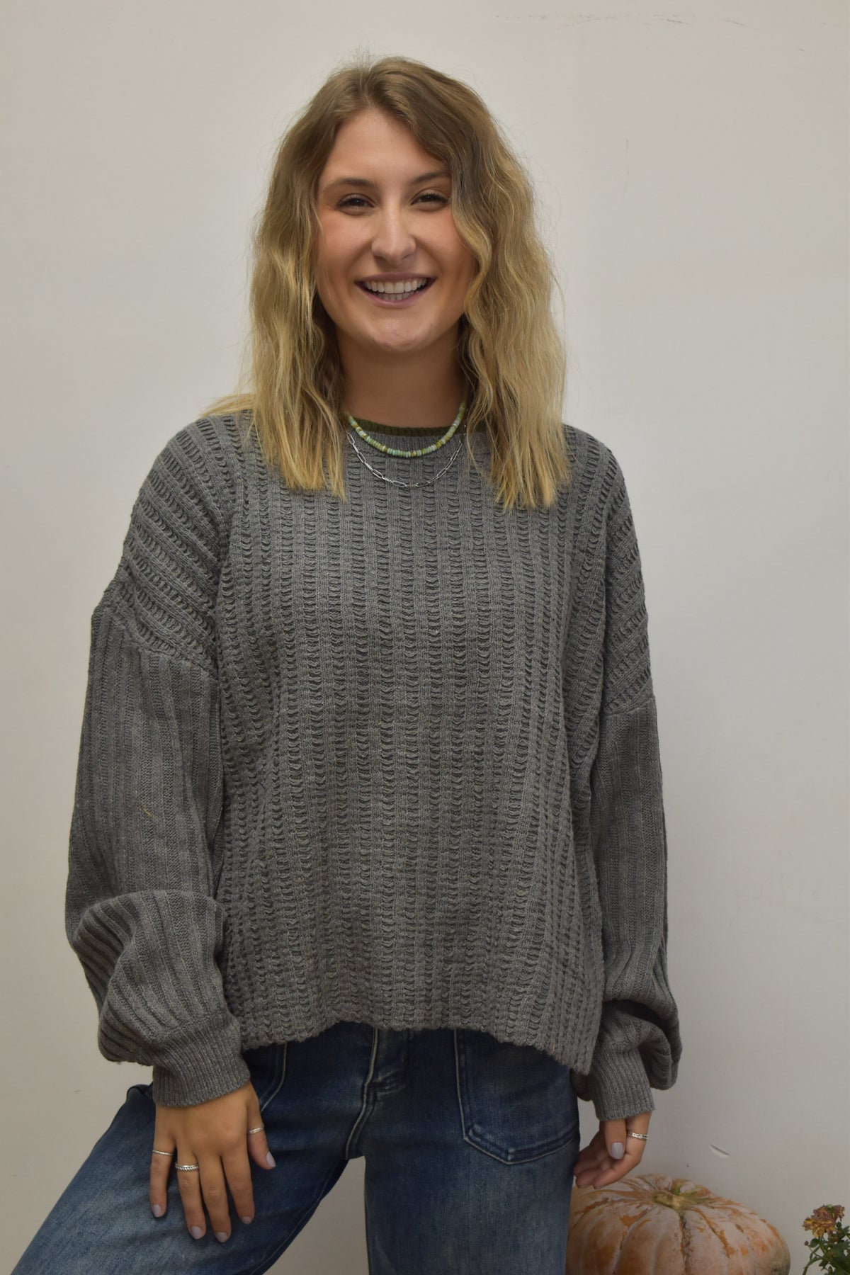 Ribbed Charcoal Pullover Sweater