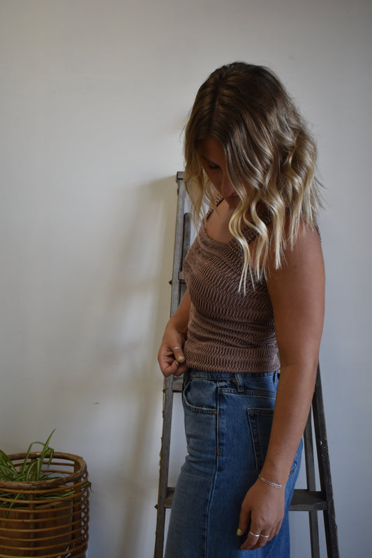 Ruched Thick Strap Tank: Mocha
