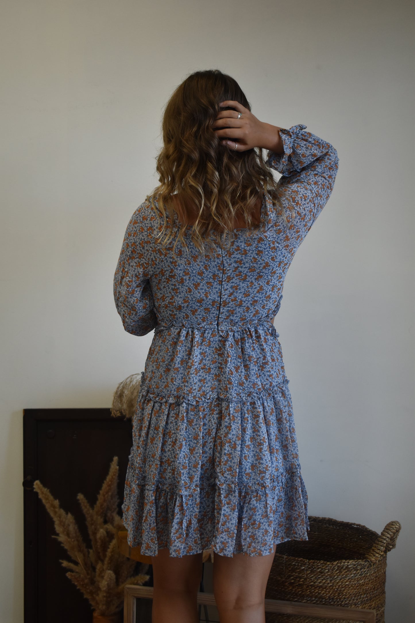 Floral Long Sleeve Cut Out Dress