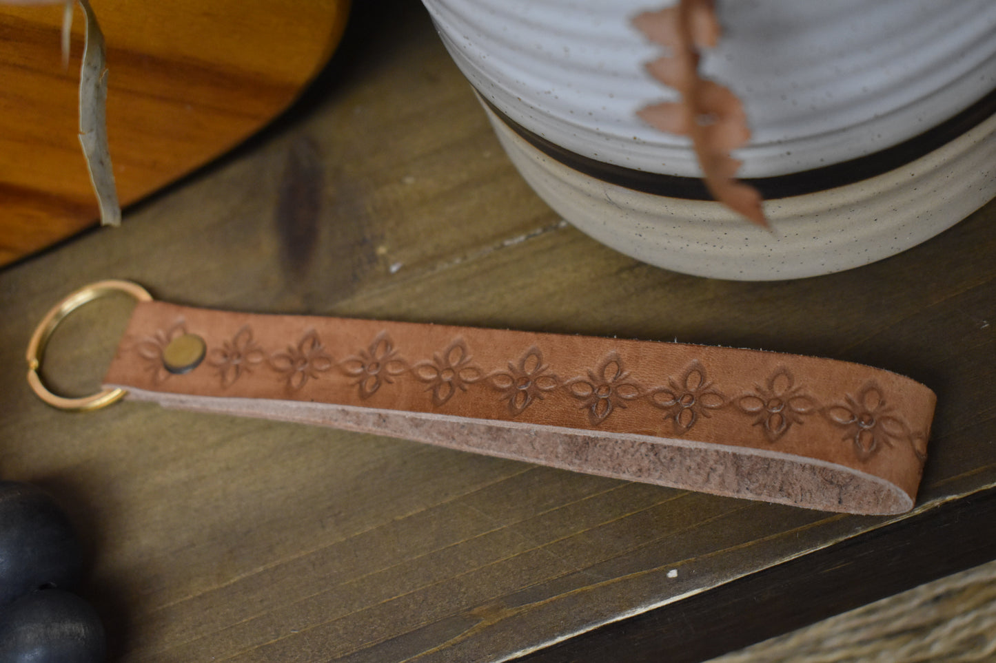 Leather Blossom Wristlet Keychain