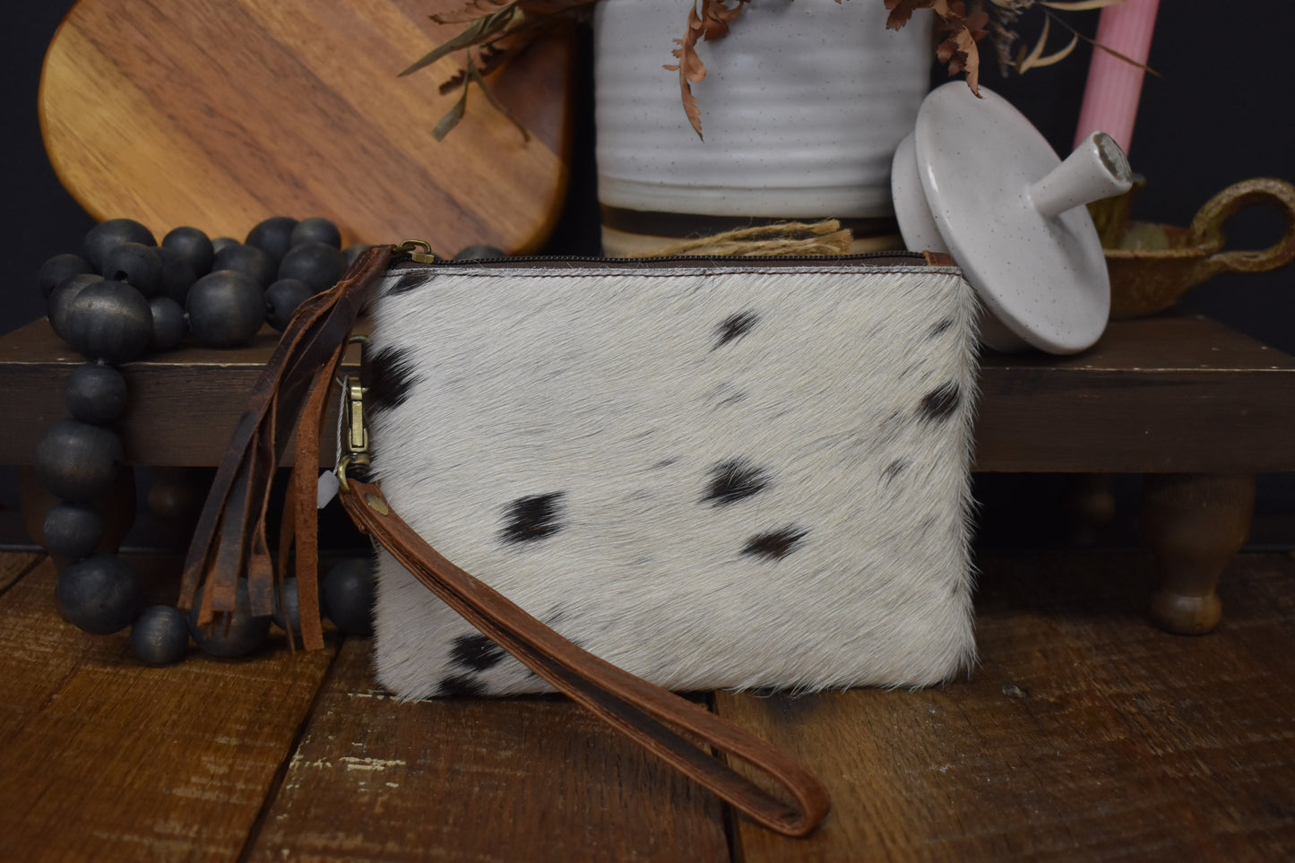 Cowhide & Leather Wristlet Bag