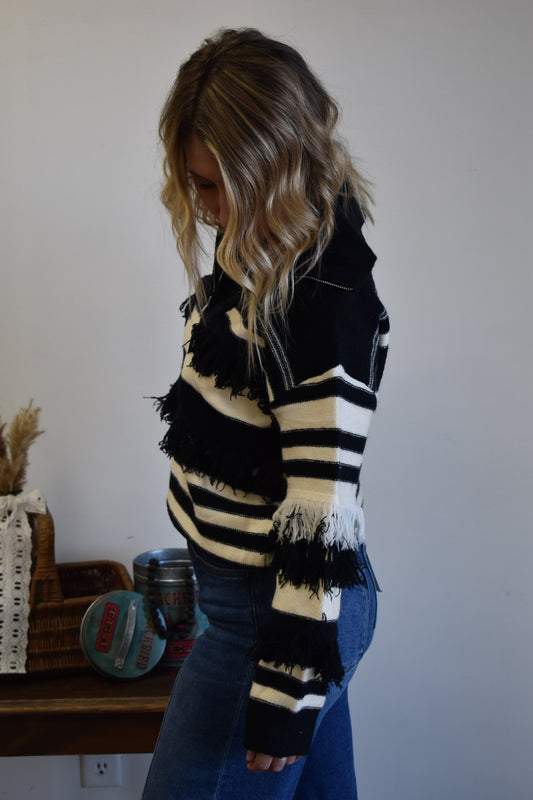 Black & Ivory Tassel Sweater