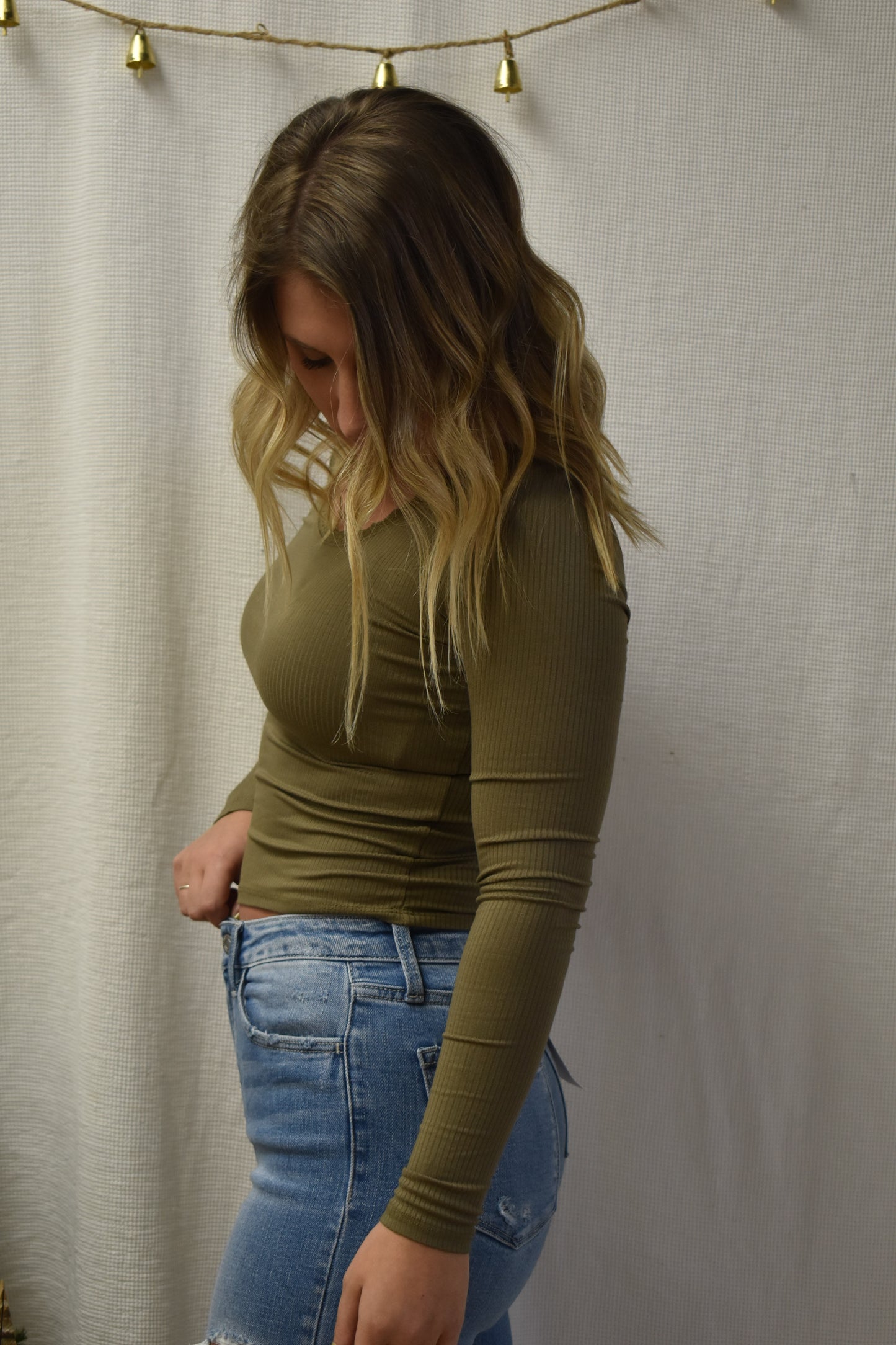 Ribbed & Lace Trim Long Sleeve