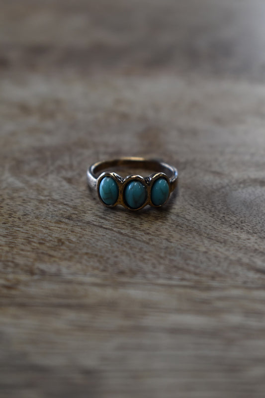 Gold Turquoise Triple Stone Ring