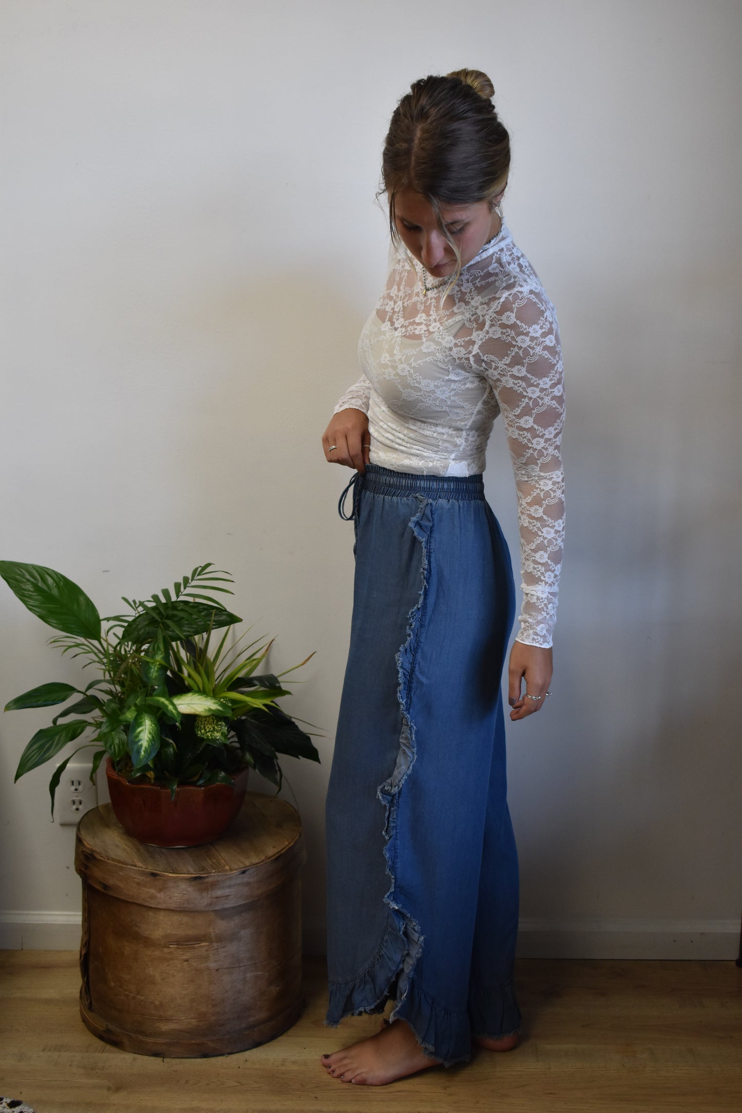 Ruffle Wide Leg Trousers