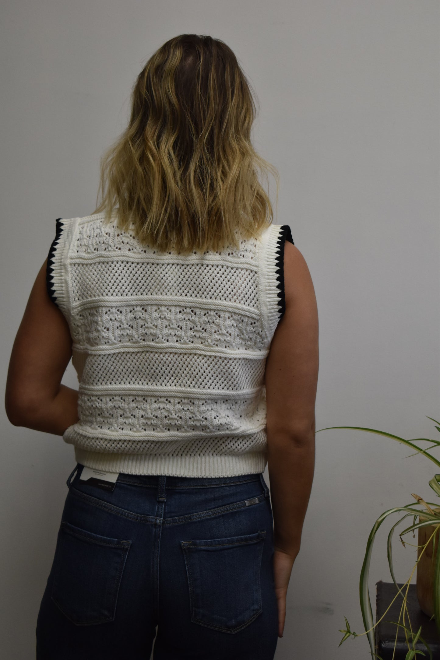 Ivory & Black Crochet Tank