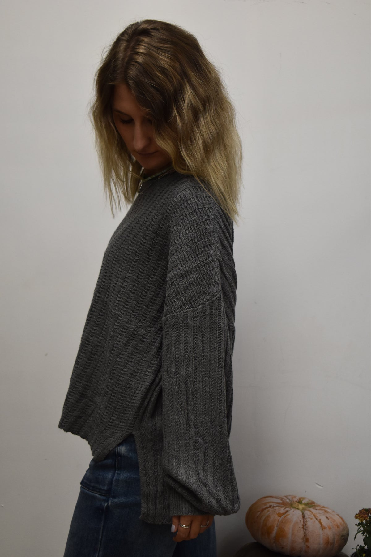 Ribbed Charcoal Pullover Sweater