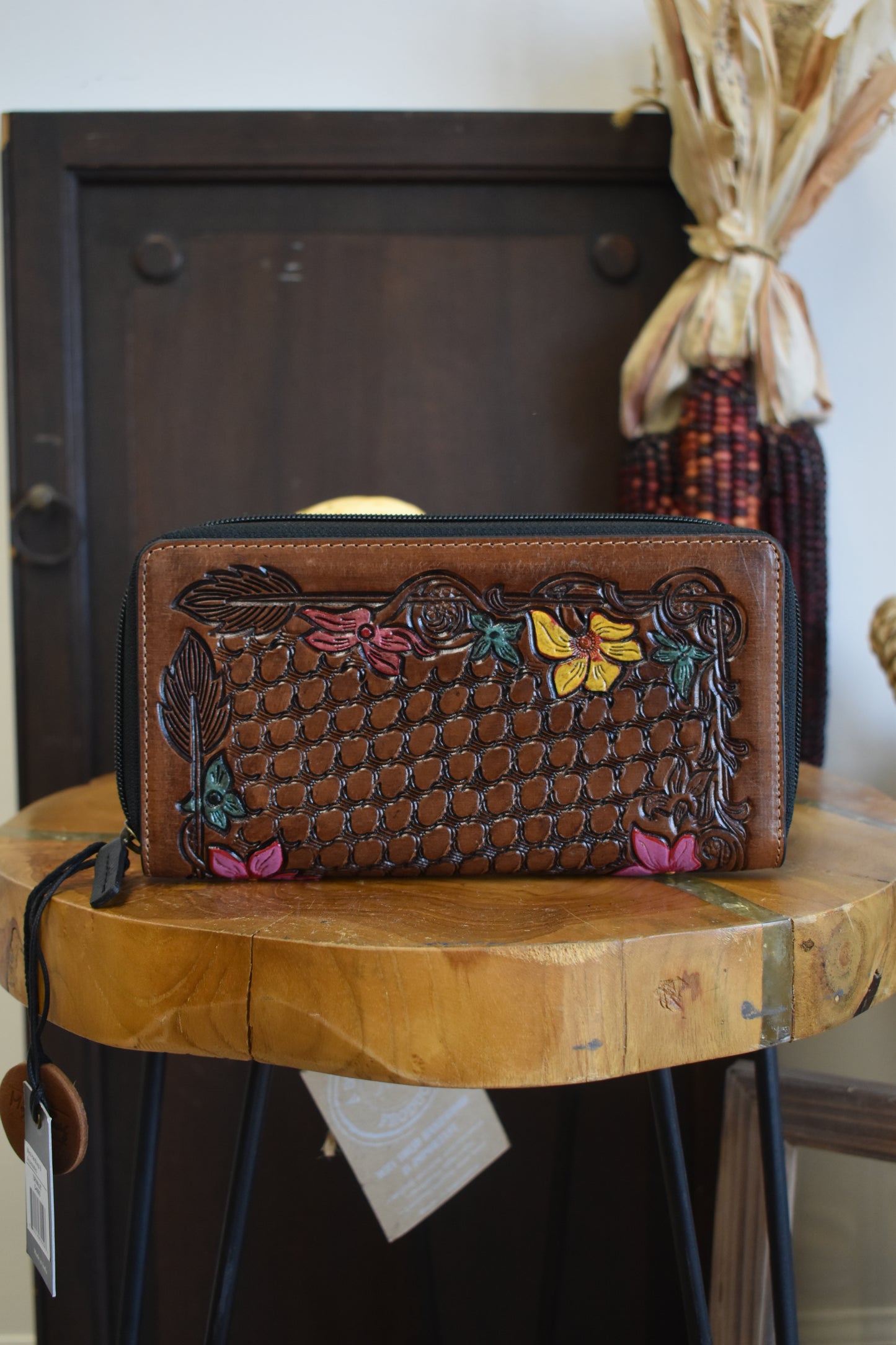 Floral Tooled Leather Wallet