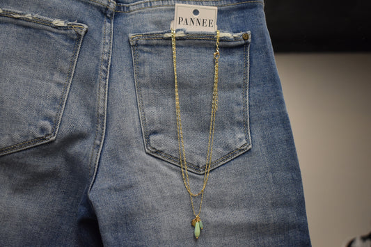 Faceted Glass Pendants Layered Necklace