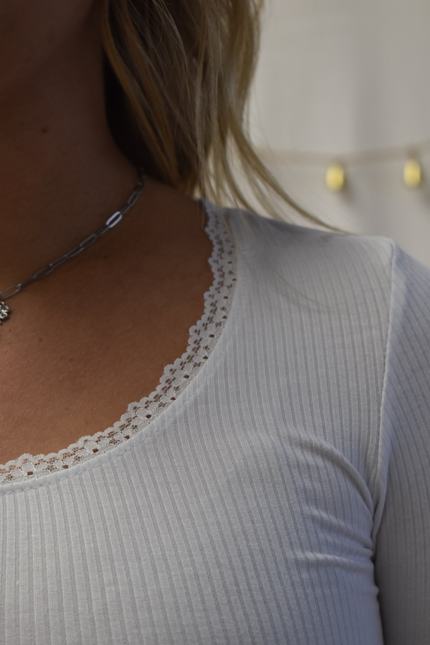 Ribbed & Lace Trim Long Sleeve