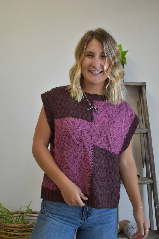 The Berry Color Block Sleeveless Sweater