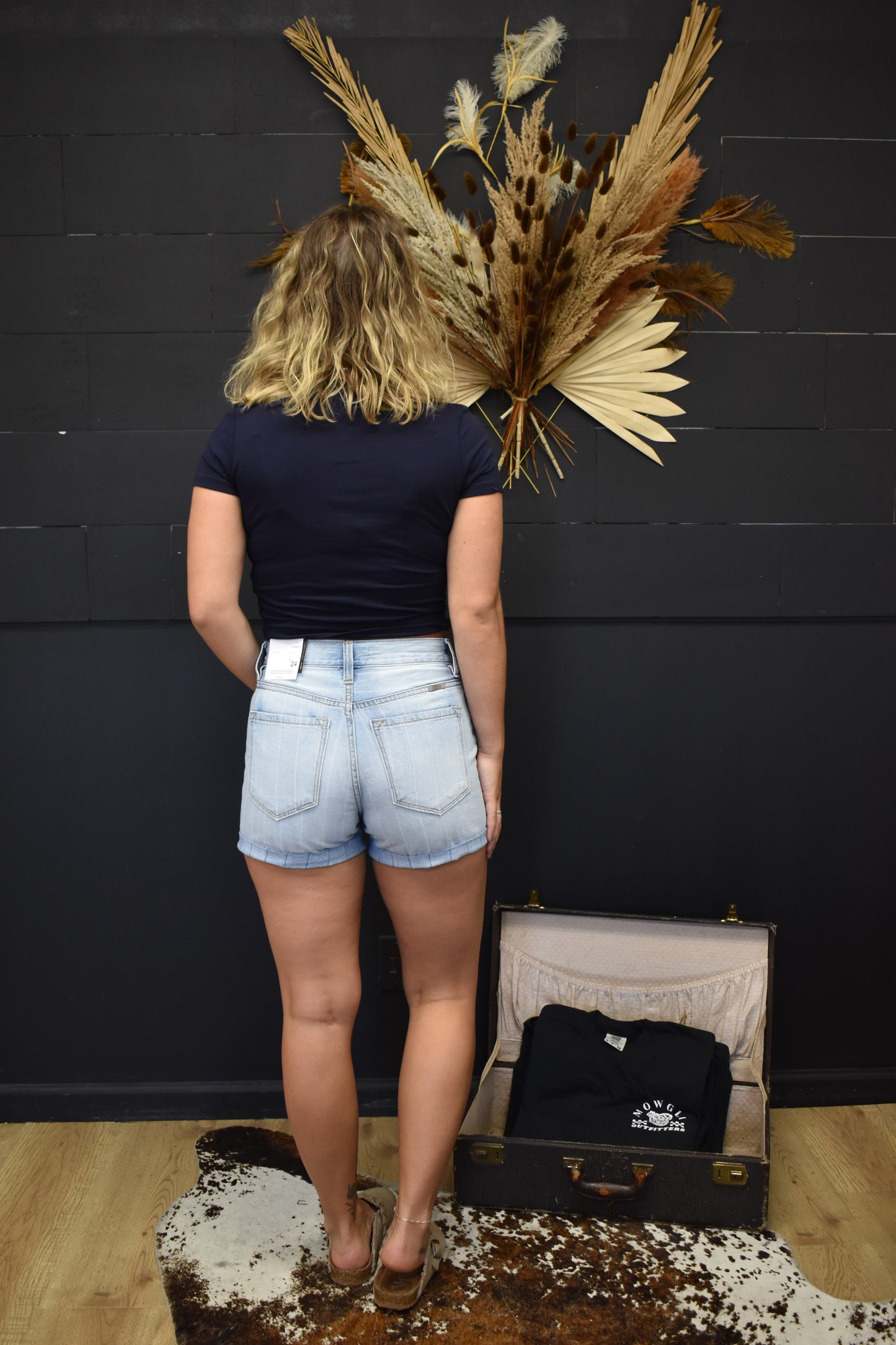 Light Wash Striped Denim Short