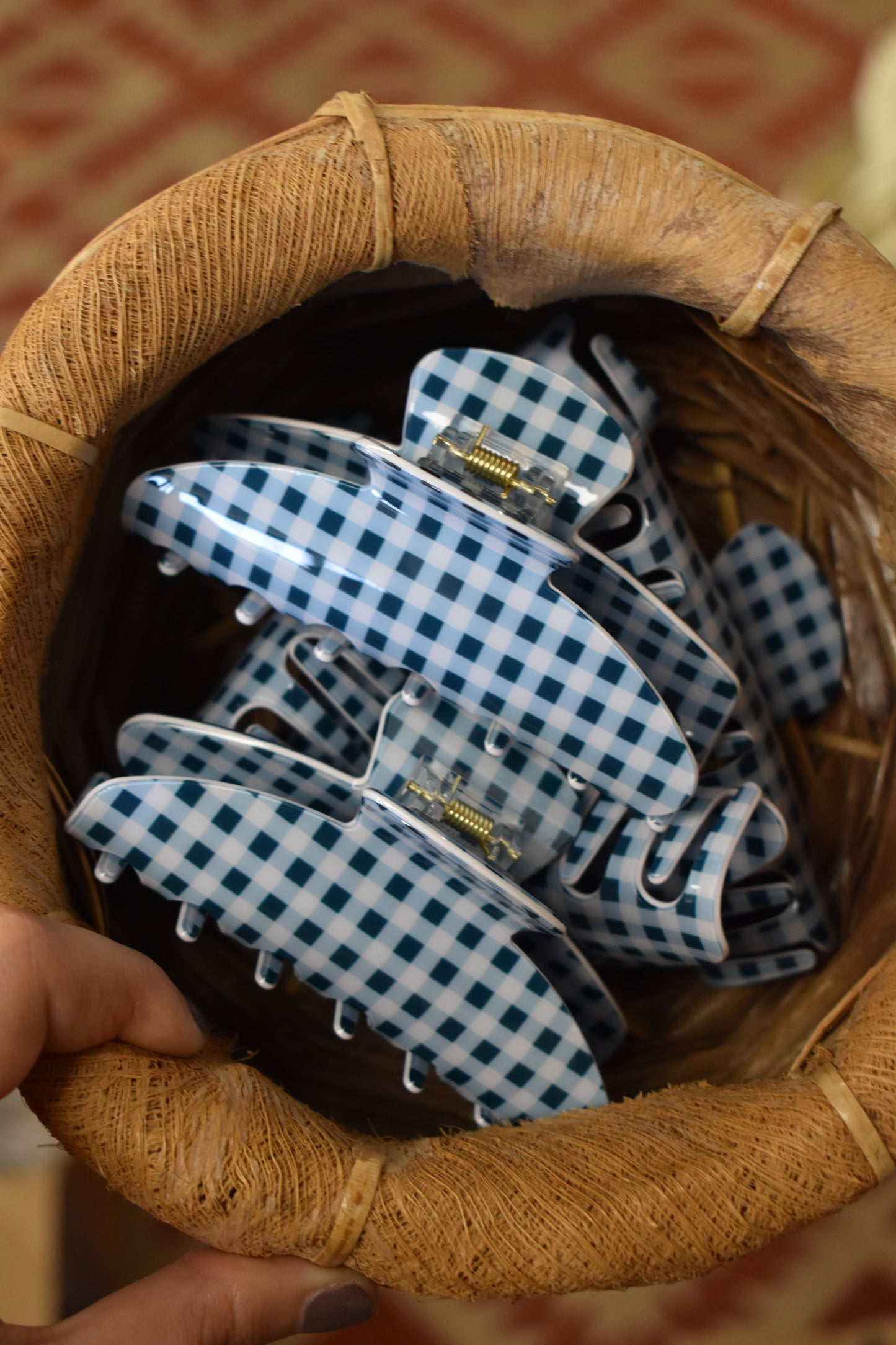Blue Gingham Claw Clip