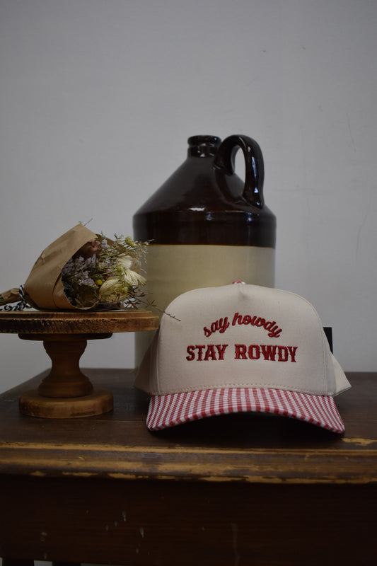 ‘Say Howdy Stay Rowdy’ Gingham Canvas Hat