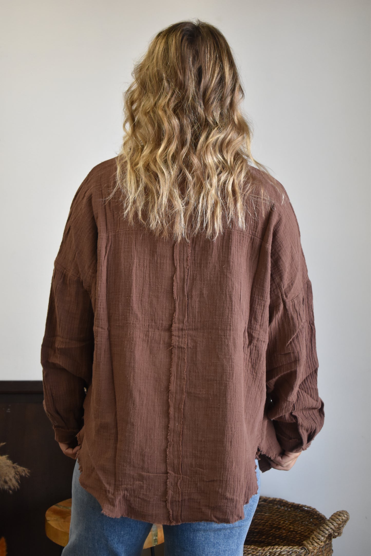 Mocha Gauze Long Sleeve Button Down